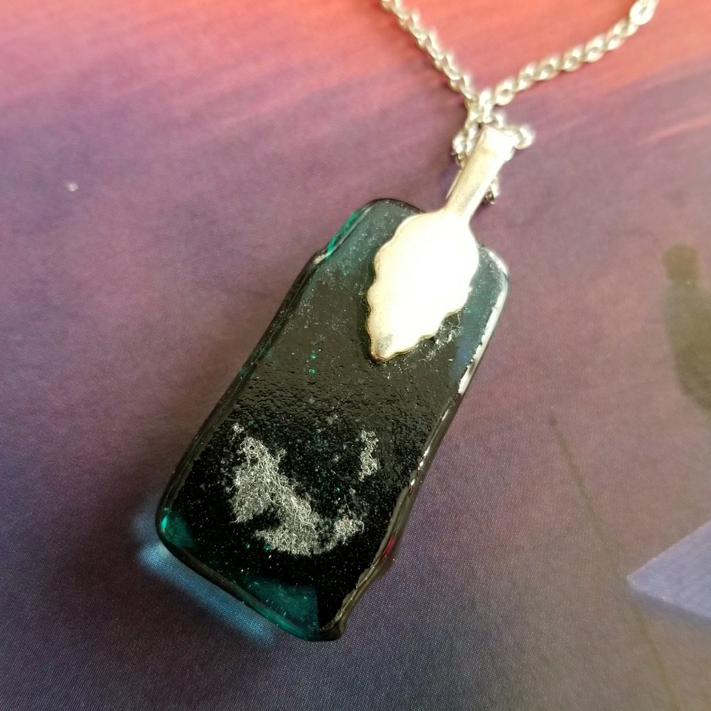 Relisted- Dichroic Glass necklace black blue green silver - Picture 7 of 8